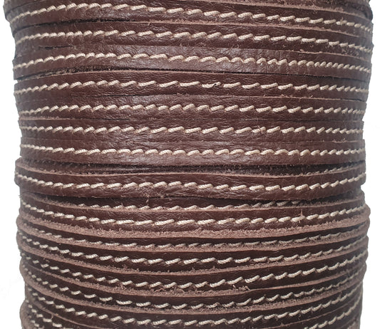 5 MM 3/16" RAW EDGE STITCHED BROWN (20 YARDS)